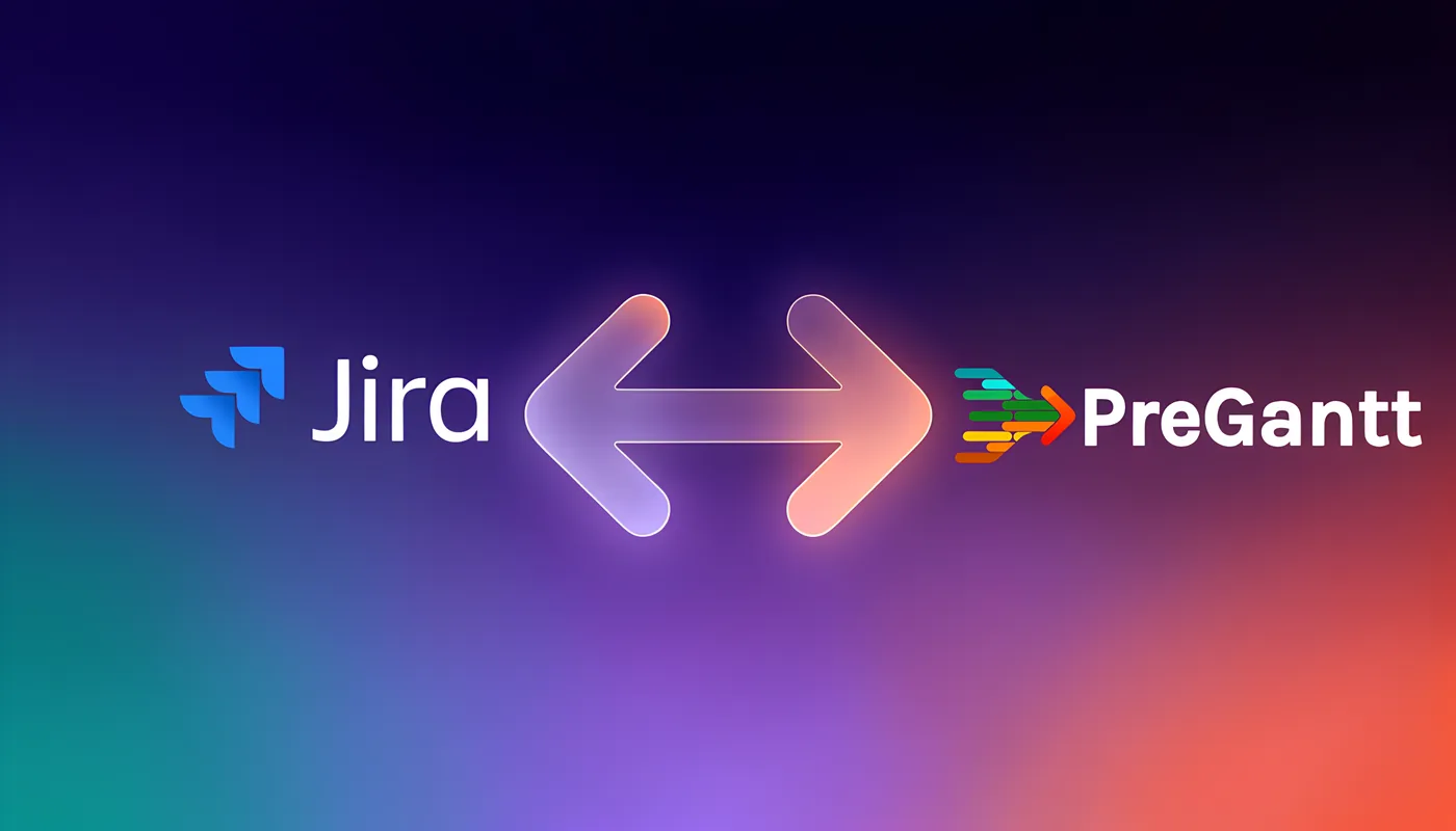 Jira and PreGantt logos connected by a two-way sync arrow