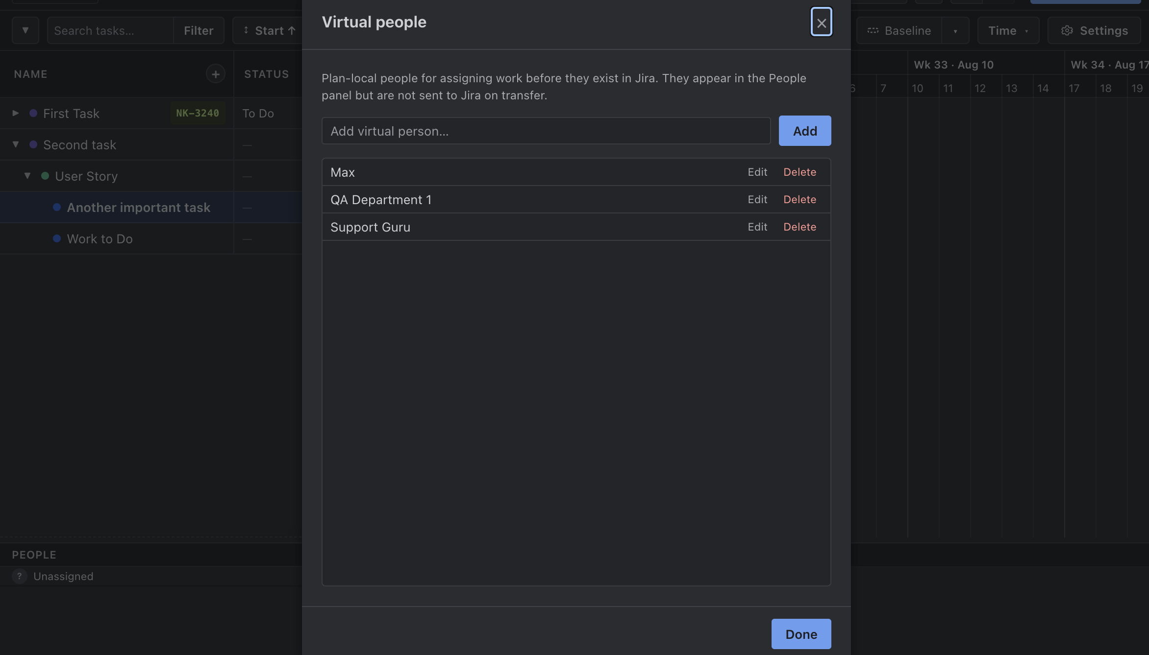 Virtual people — add plan-local roles before they exist in Jira